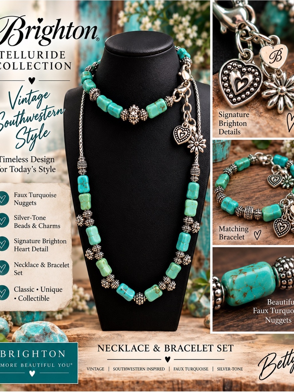 Brighton Turquoise & Silver-Tone Necklace and Bracelet Set